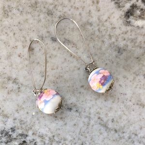 Tear drop flower ball earrings